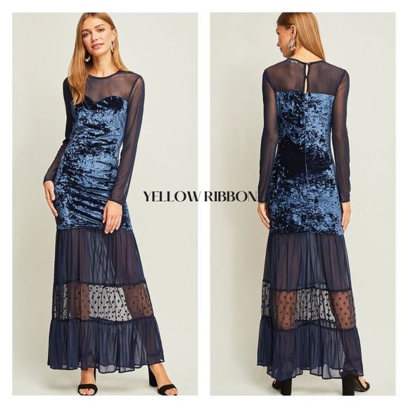 NEW entro Mesh Maxi Dress with Velvet Body Detail - Picture 1 of 5